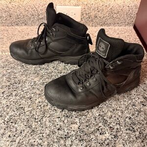 Black timberlands. Don’t wear anymore but still some life left in them!